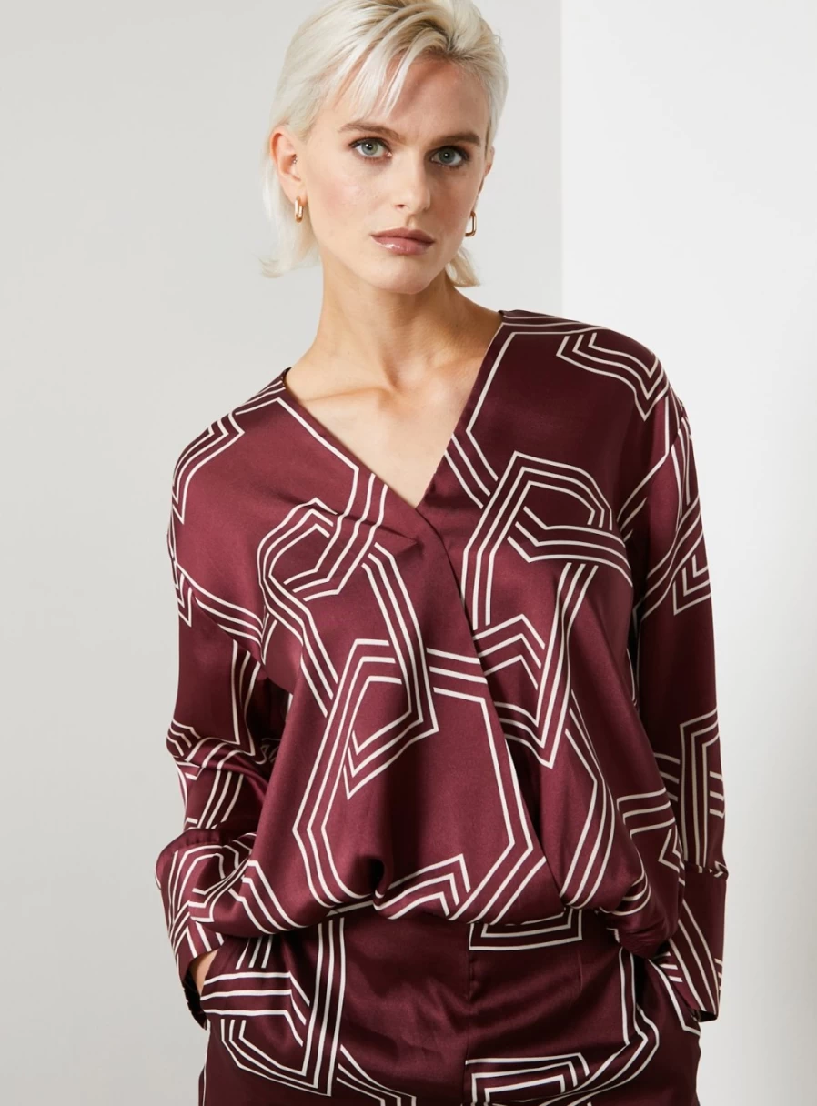 "For All The Love Women's Printed Satin Wrap Blouse & Skirt Co-Ord Set - Style 18"