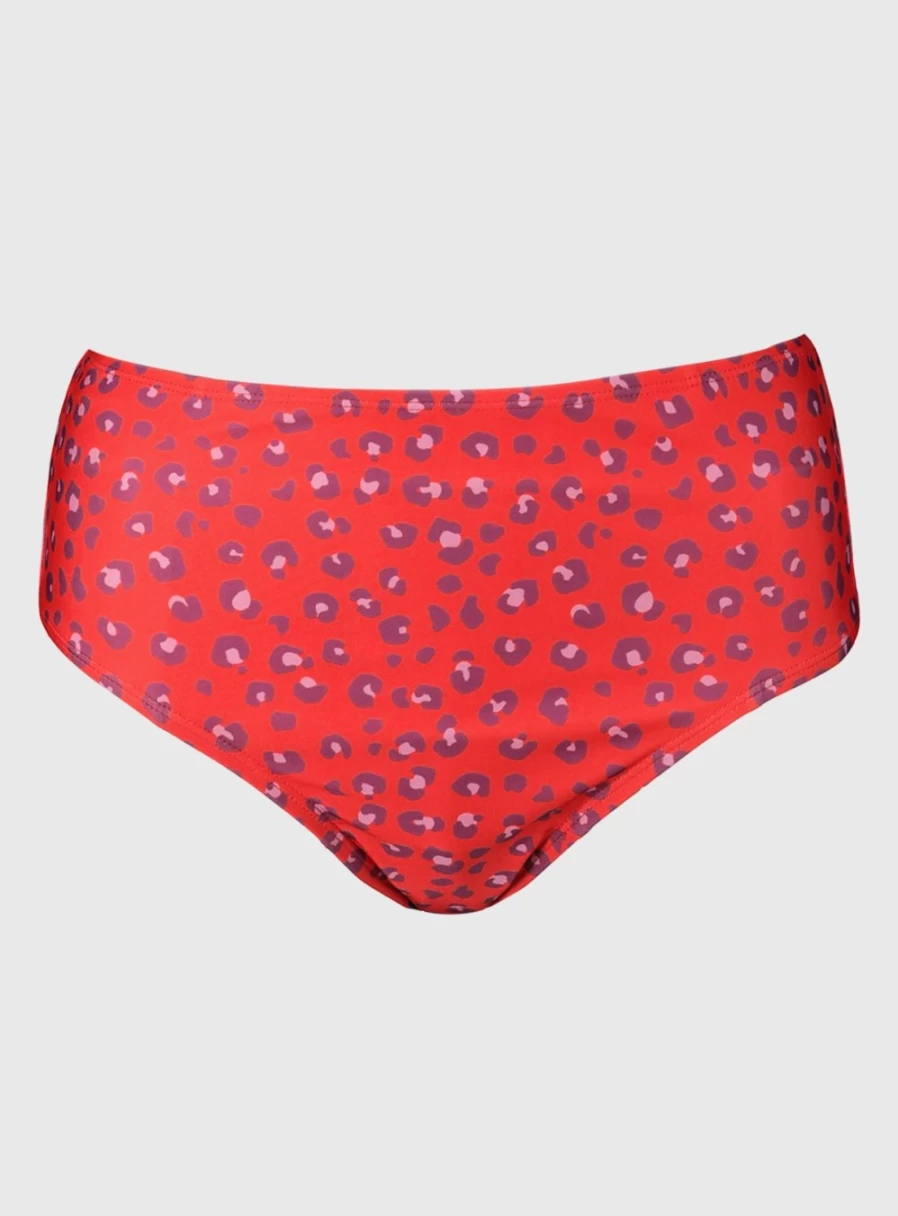 Tu Women's High Waist Bikini Bottoms - Red Leopard Print Tummy Control Swimwear
