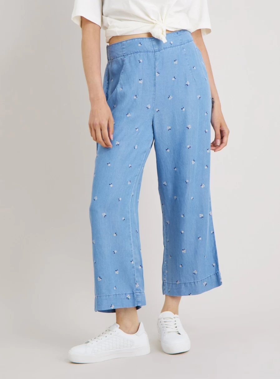 Women's Tu Denim Floral Print Trousers with Tencel Lyocell - Comfortable & Stylish Ditsy Design