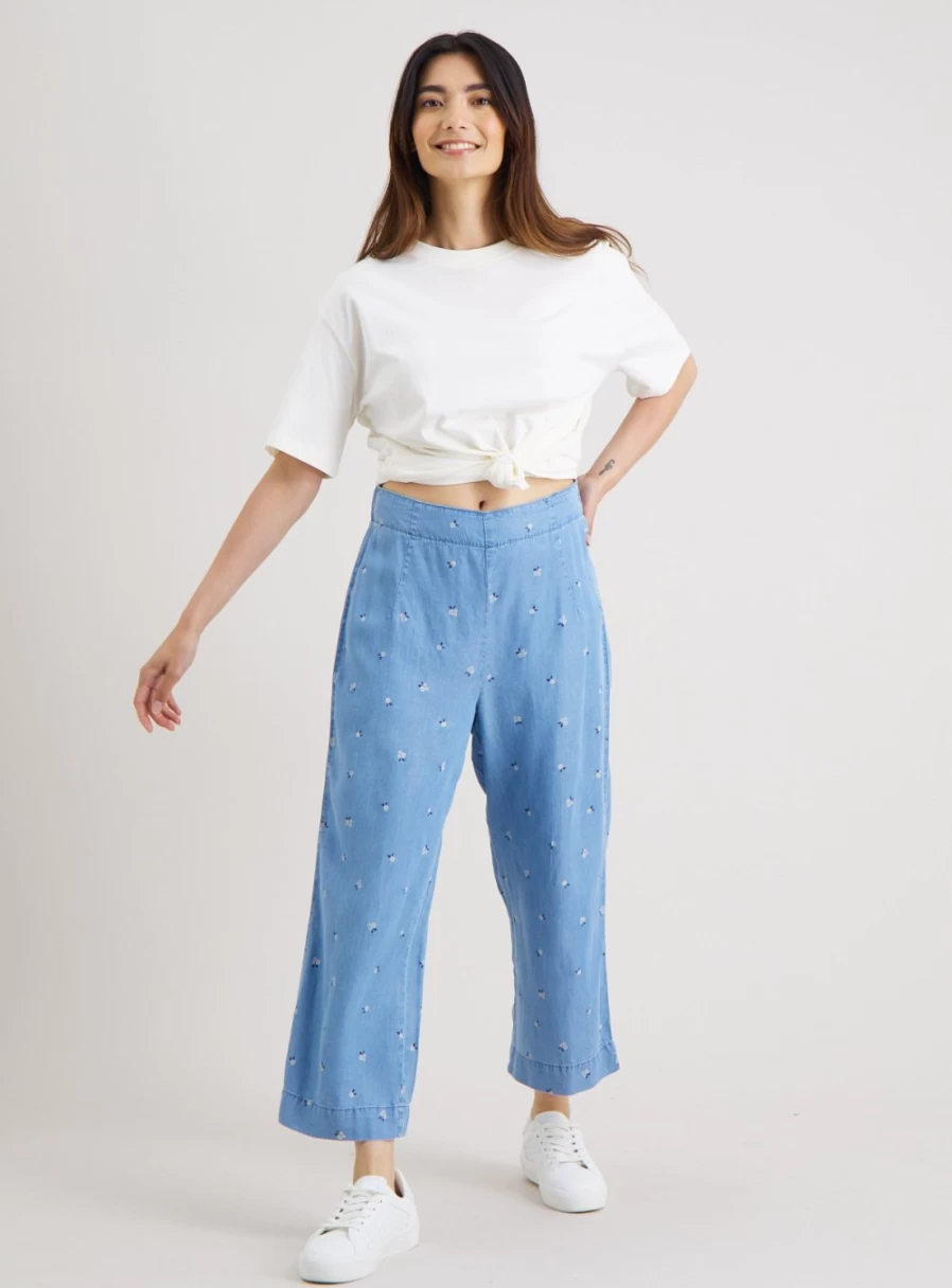 Women's Tu Denim Floral Print Trousers with Tencel Lyocell - Comfortable & Stylish Ditsy Design