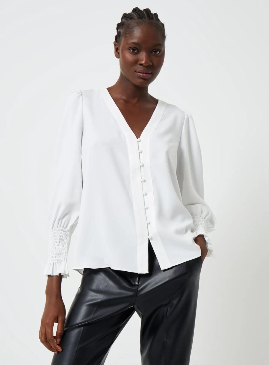 French Connection Women's V-Neck Crepe Blouse in XL Size