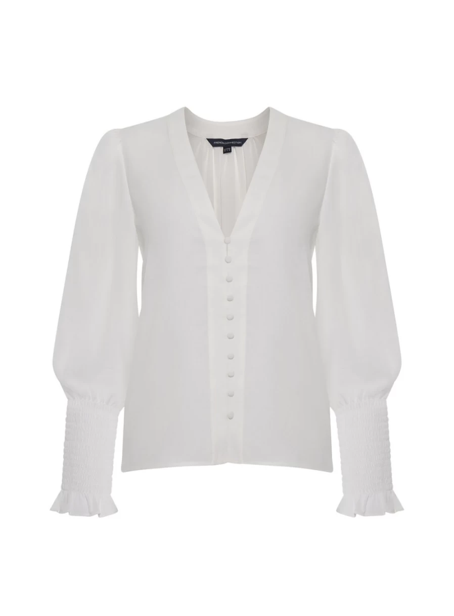 French Connection Women's V-Neck Crepe Blouse in XL Size