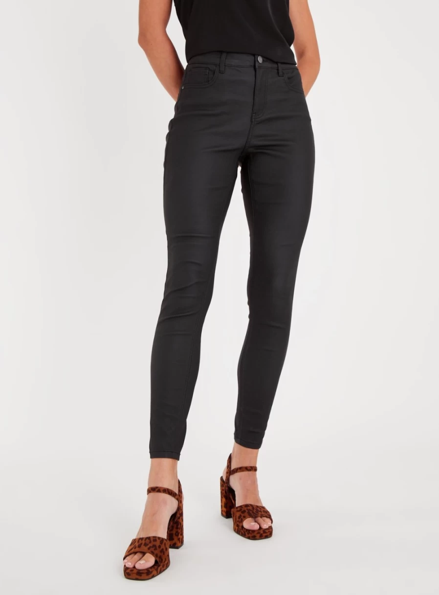 Tu Women's Black Coated Trousers - 12L Slim Fit High-Shine Pants for Office & Evening Wear