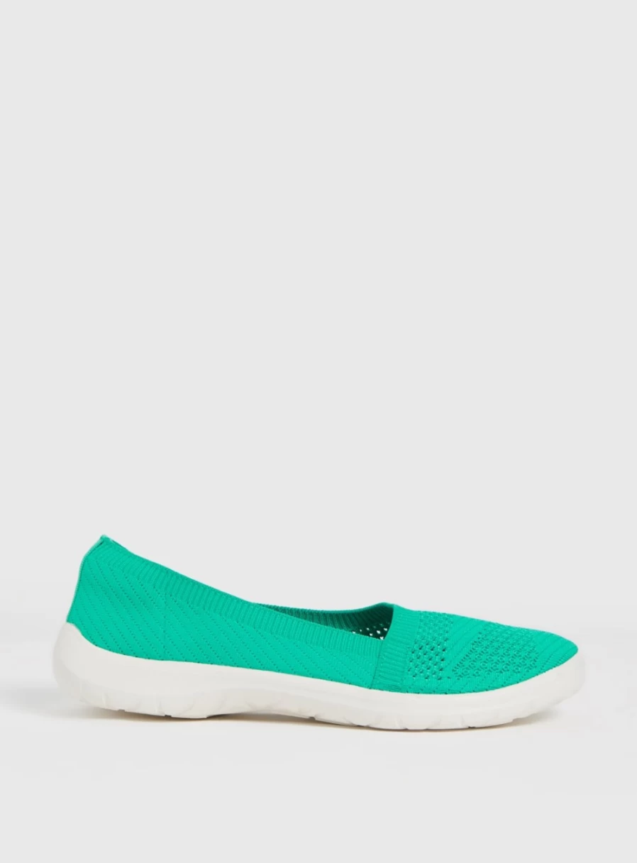 Tu Women's Bright Green Knitted Sporty Ballet Flat Shoes - Size 4