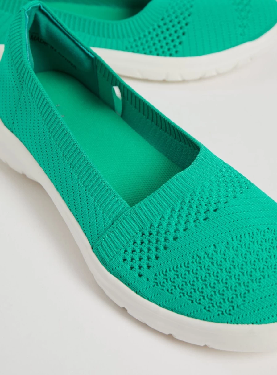 Tu Women's Bright Green Knitted Sporty Ballet Flat Shoes - Size 4