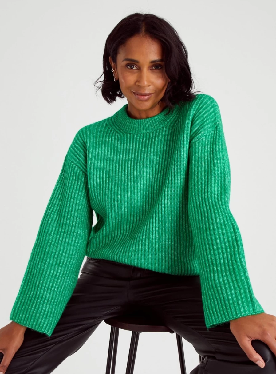 Tu Women's Green Chunky Ribbed Knit Jumper - Cozy Winter Sweater Size 16