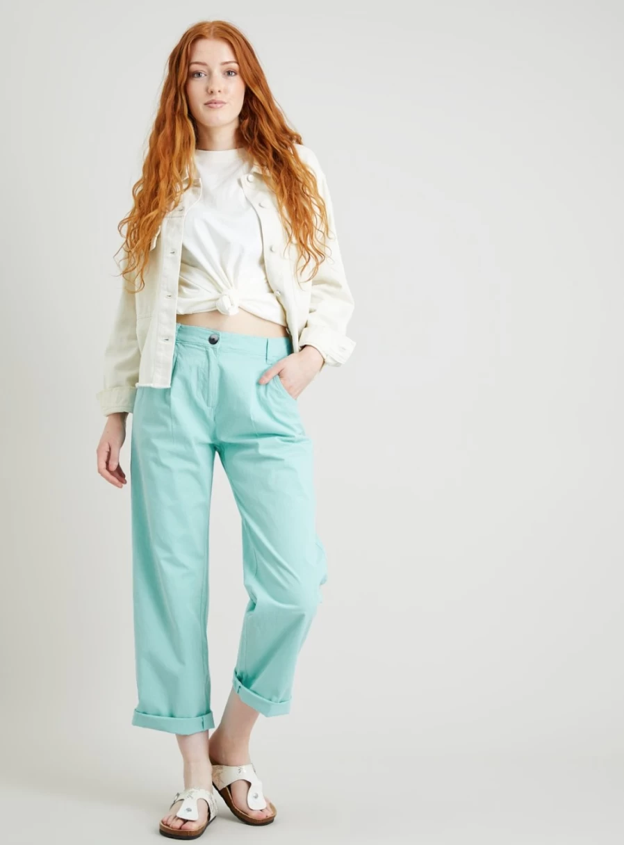 Women's Pale Teal Chino Pants by Tu - Size 16 Casual Comfort Fit Trousers