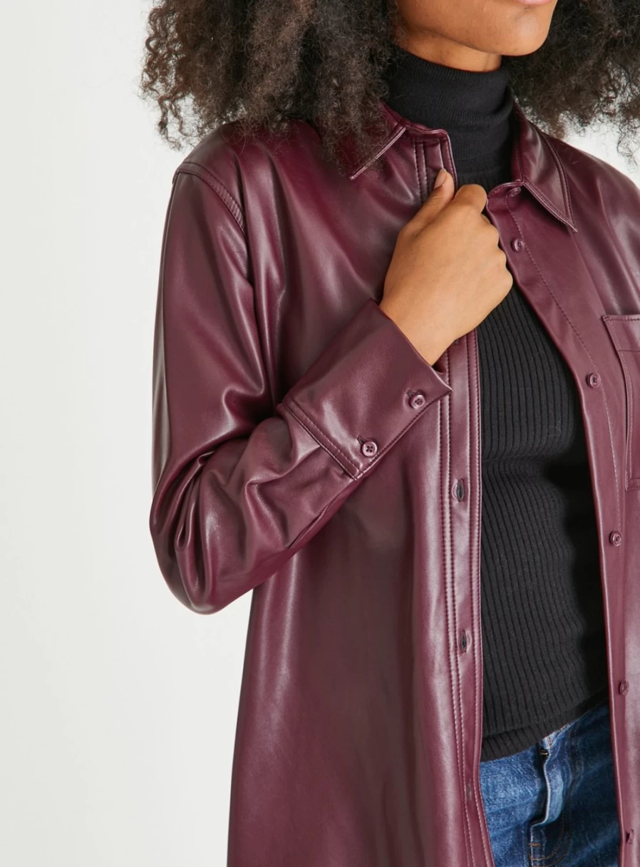"Tu Women's Aubergine Faux Leather Relaxed Fit Shirt - Size 24"