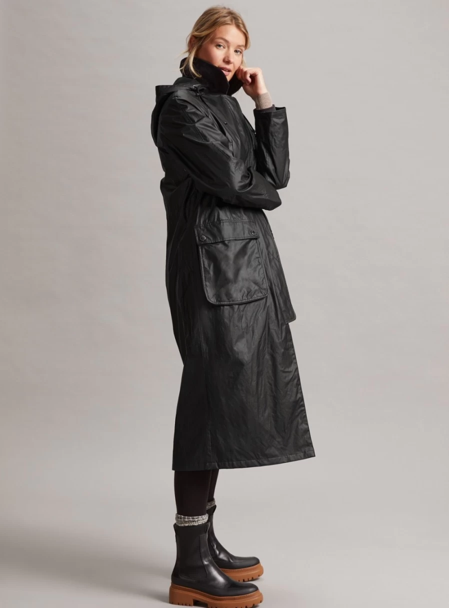 Four Seasons Women's Lightweight Long Coat in Coated Cotton, XS Size, All-Weather Trench Coat for Style and Comfort