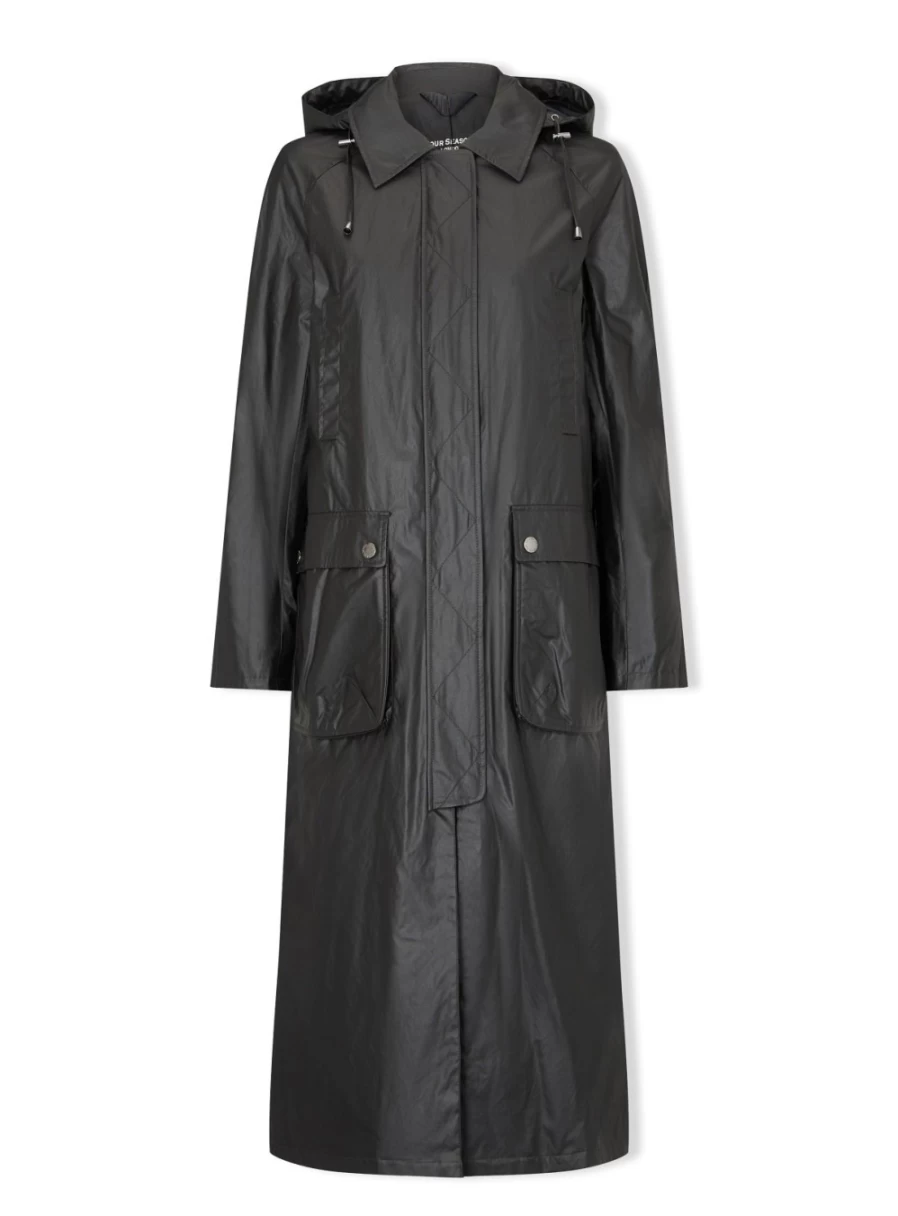 Four Seasons Women's Lightweight Long Coat in Coated Cotton, XS Size, All-Weather Trench Coat for Style and Comfort