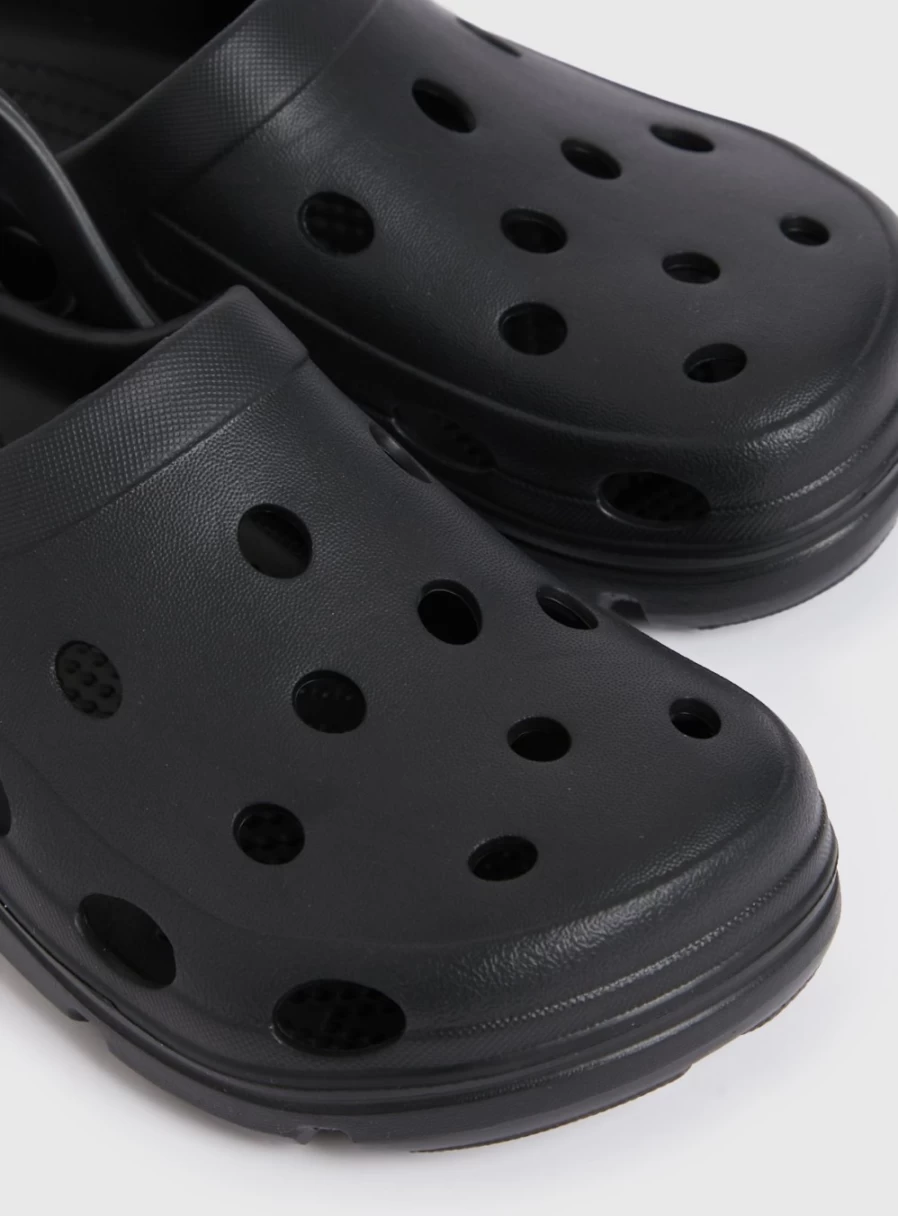 "TU Women's Black Clogs with Adjustable Ankle Strap - Comfortable Slip-On Shoes"