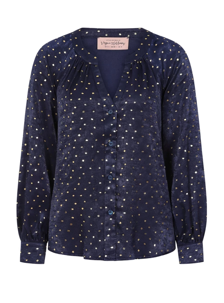 Vogue Williams Women's Navy Blue Foil Blouse Size 16 Stylish Metallic Top