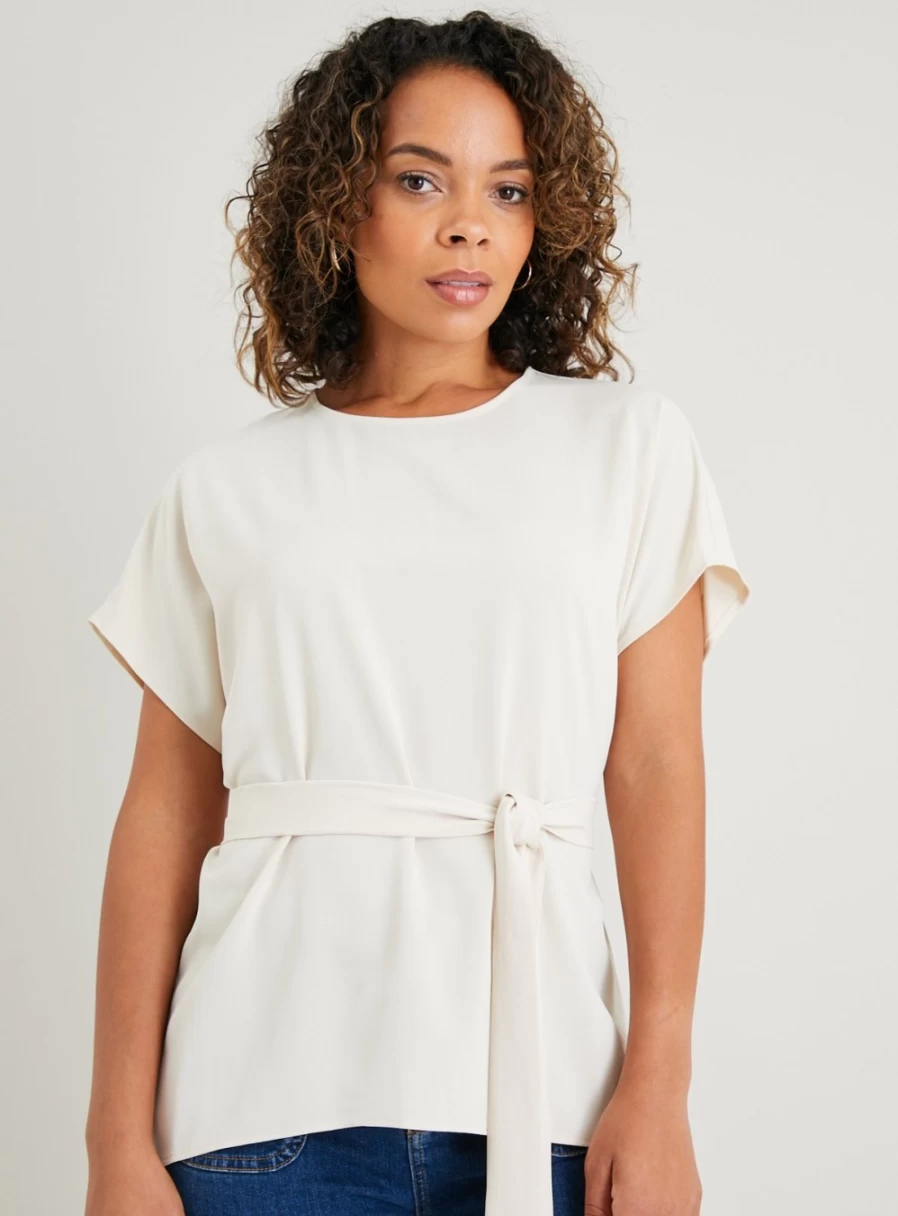 "Tu Women's Neutral Tie Front Blouse - Elegant Casual Top for Stylish Outfits"