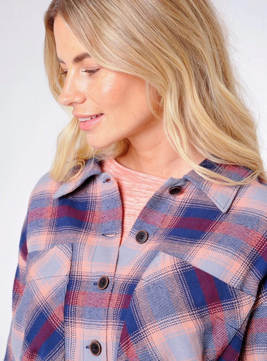 Burgs Women's Navy Check Shirt - Stylish Plaid Button-Up Top Size 12