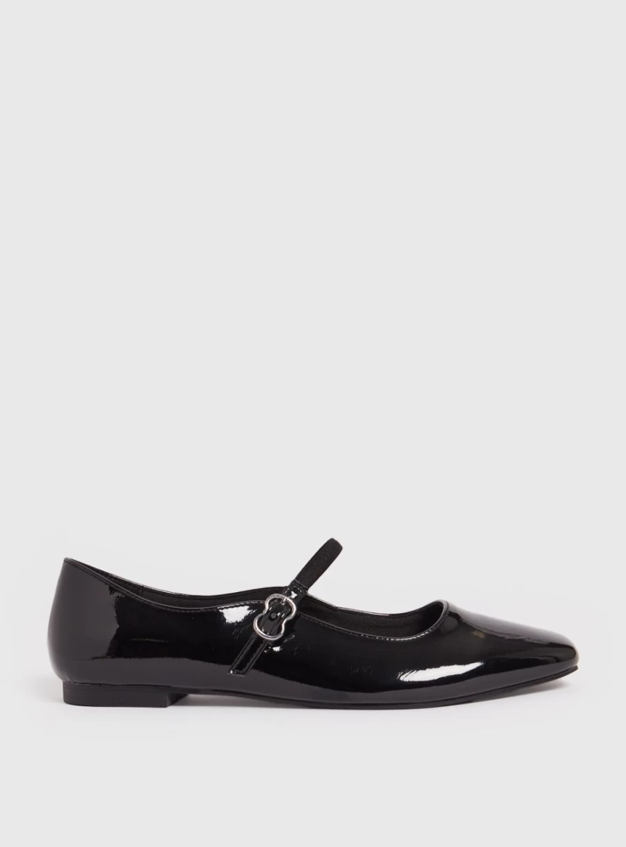 Tu Women's Black Patent Leather Mary Jane Ballet Flats - Classic Pointed Toe Pump Shoes for Women