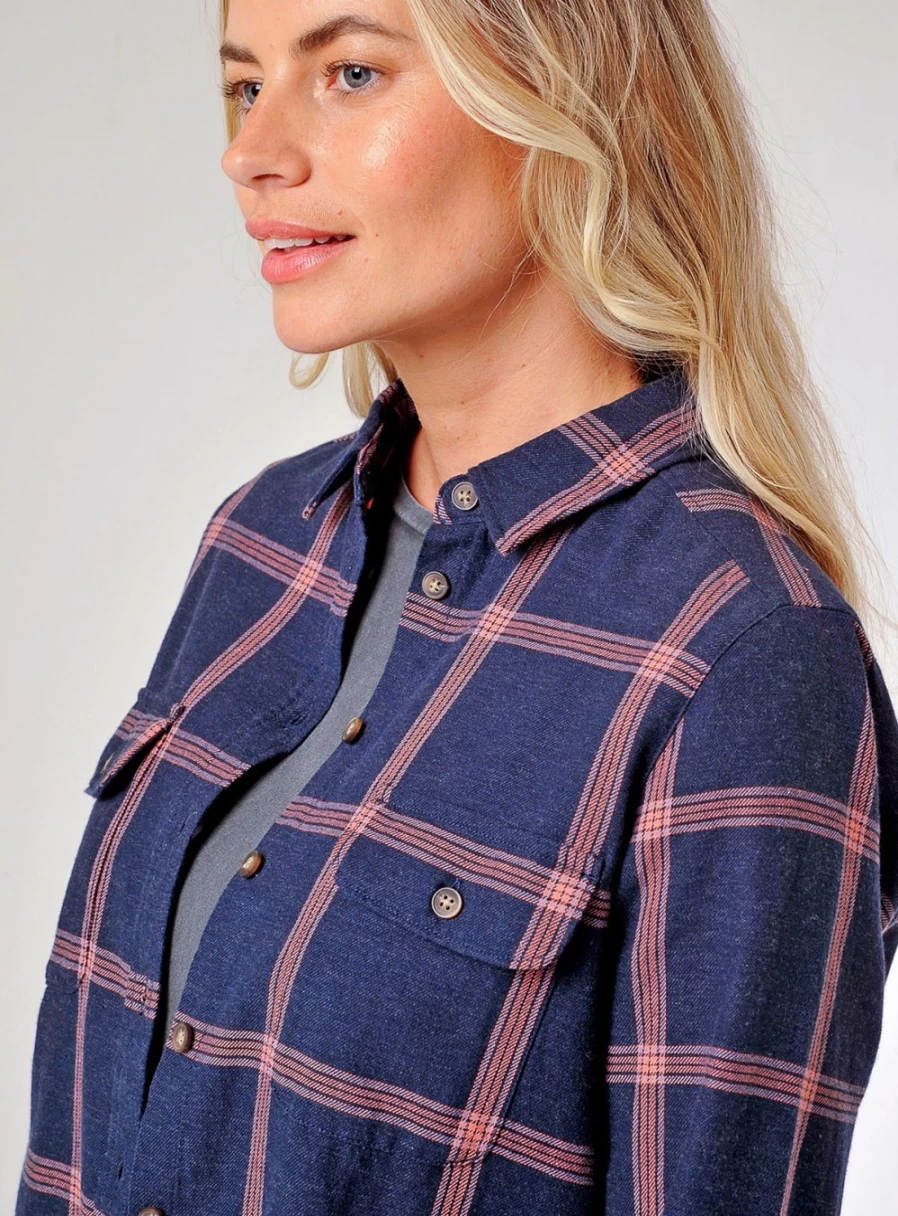 Burgs Women's Beacon Navy Checkered Button-Down Shirt Size 10 Classic Fit Plaid Long Sleeve Top