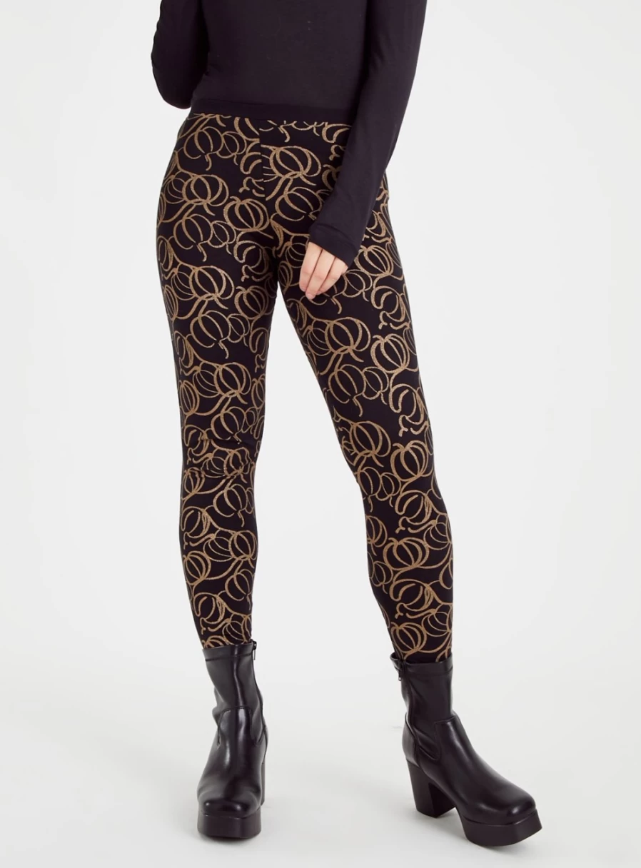 "Tu Women's Halloween Pumpkin Print Black Leggings - Size 14"