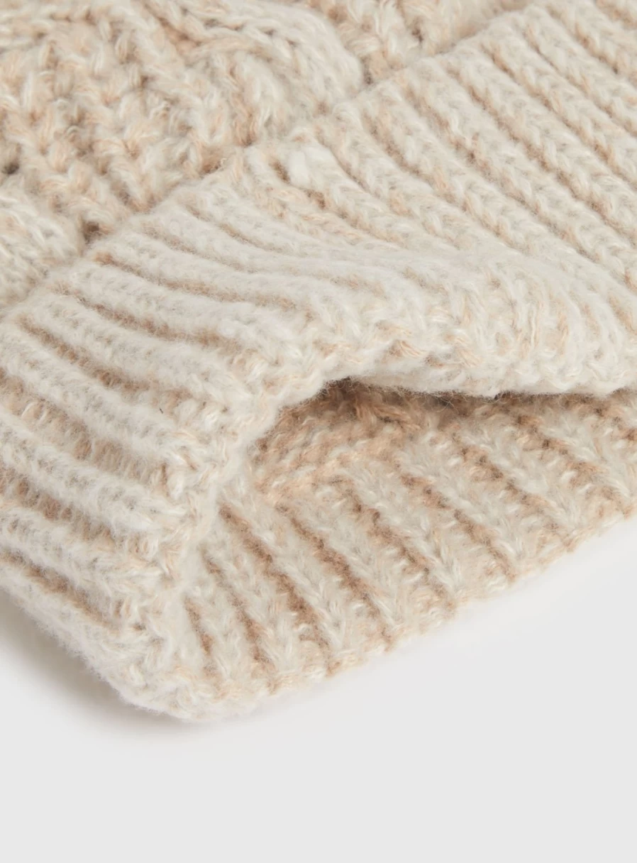 "Tu Women's Oatmeal Cable Knit Pom Pom Beanie Hat - One Size Cozy Winter Knitted Cap"