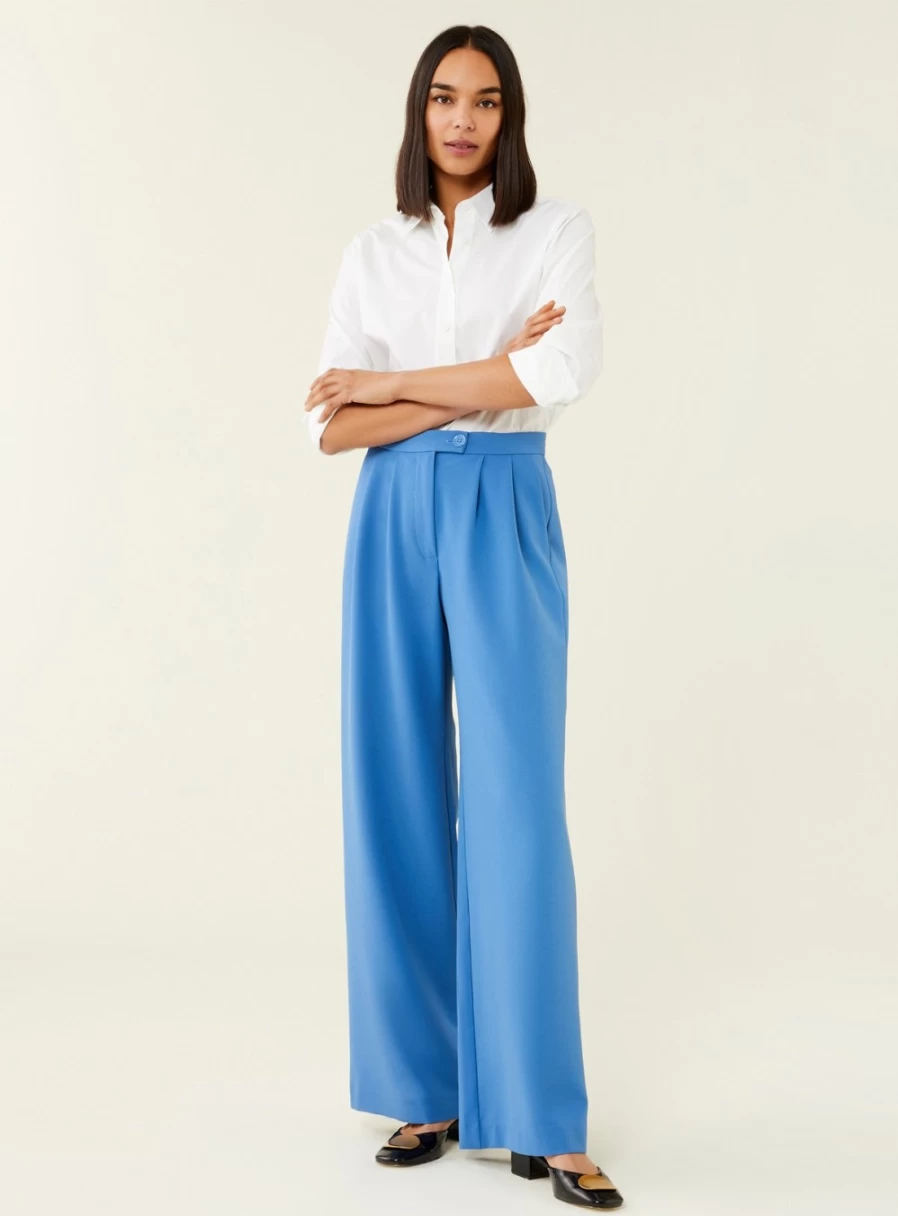 Finery Women's Cornflower Blue Jeanne Trousers - Size 14 | High-Waisted Slim Fit Pants