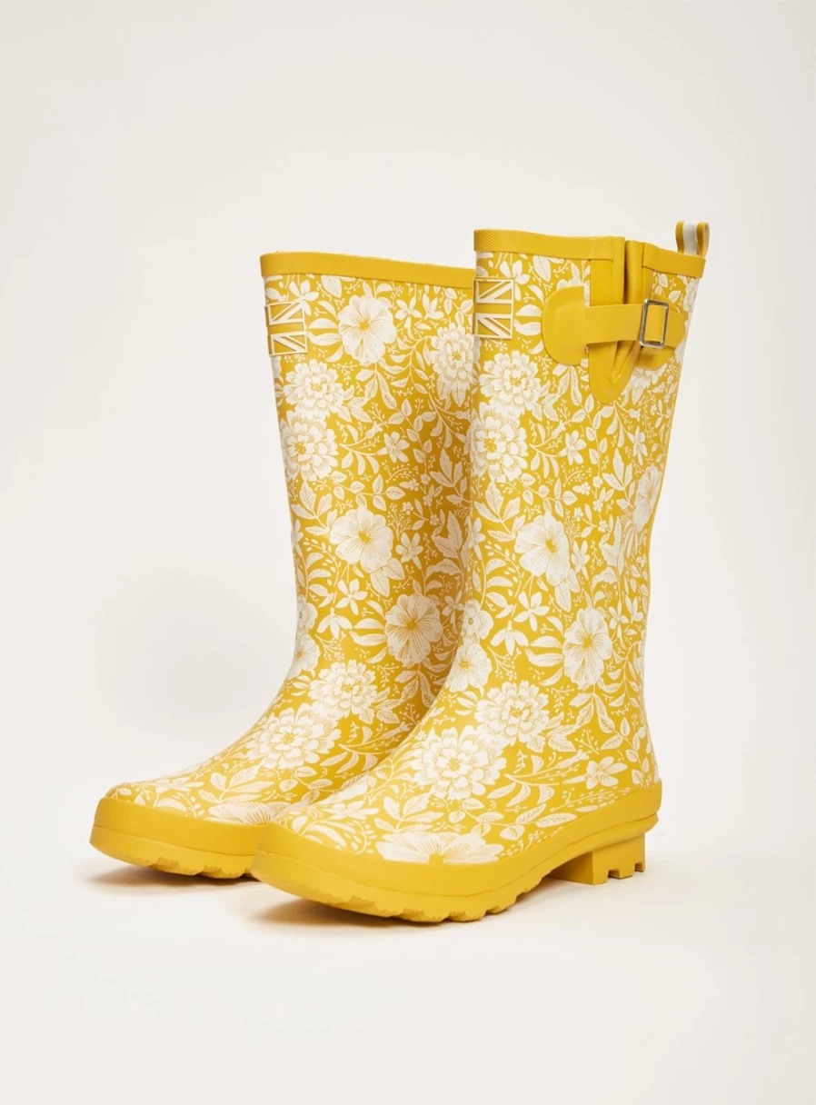 Tu Women's Yellow Floral Rain Boots - Size 8 Waterproof Garden Wellies
