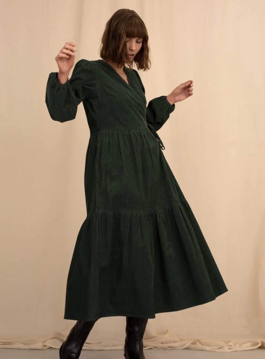Thought Women's Milou Organic Cotton Corduroy Wrap Dress - Sustainable Fashion