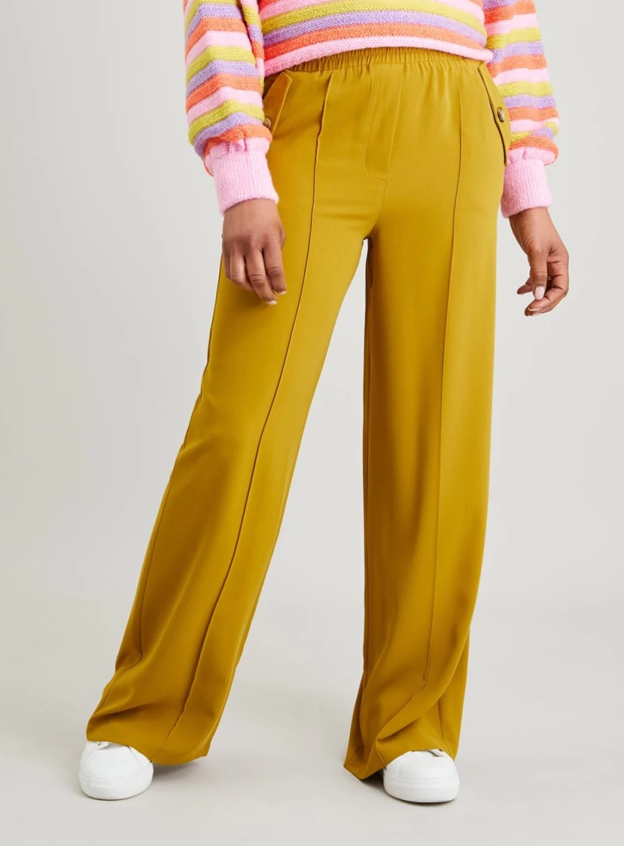Tu Women's Mustard Wide Leg Pull-On Trousers - Comfortable High Waist Casual Pants - Size 16 Regular