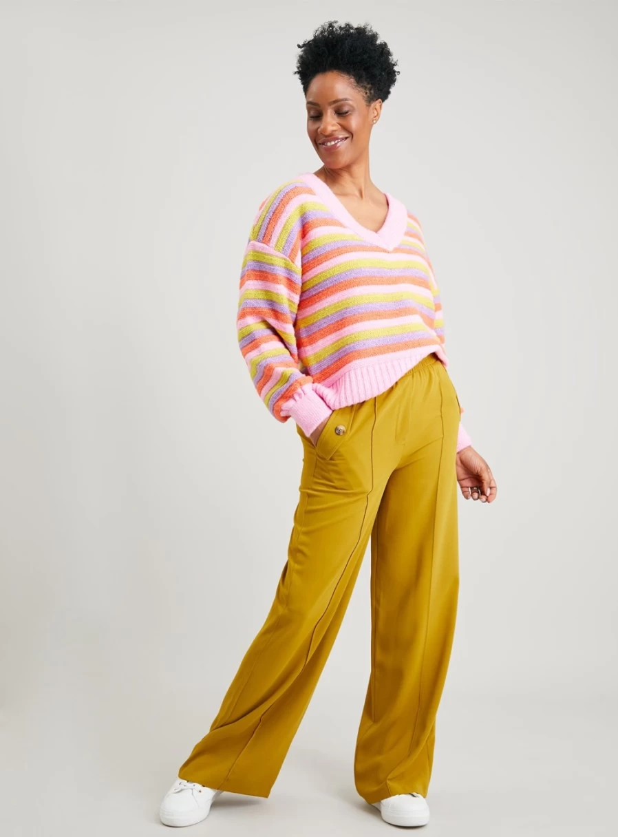 Tu Women's Mustard Wide Leg Pull-On Trousers - Comfortable High Waist Casual Pants - Size 16 Regular