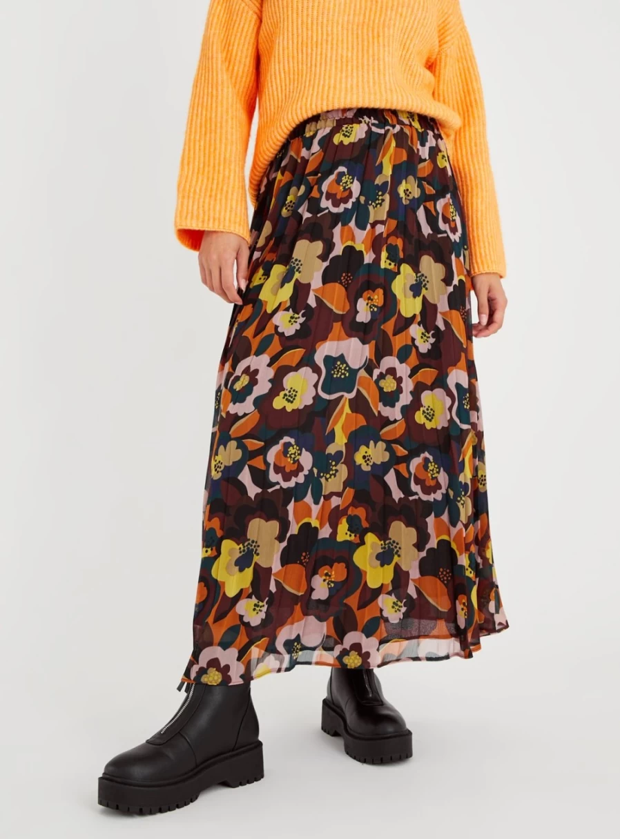 Tu Women's Heritage Floral Print Pleated Midi Skirt - Vintage Style A-Line Skirt Size 14