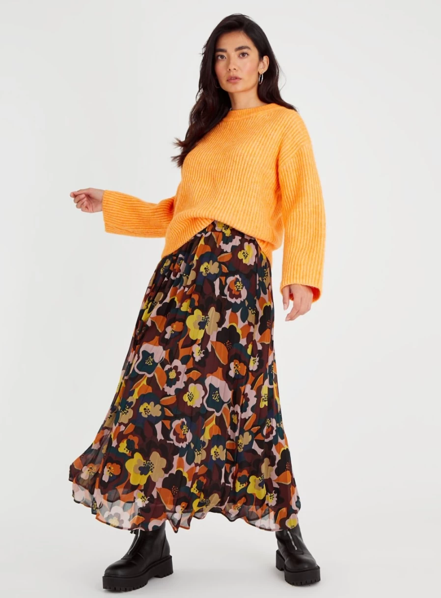 Tu Women's Heritage Floral Print Pleated Midi Skirt - Vintage Style A-Line Skirt Size 14