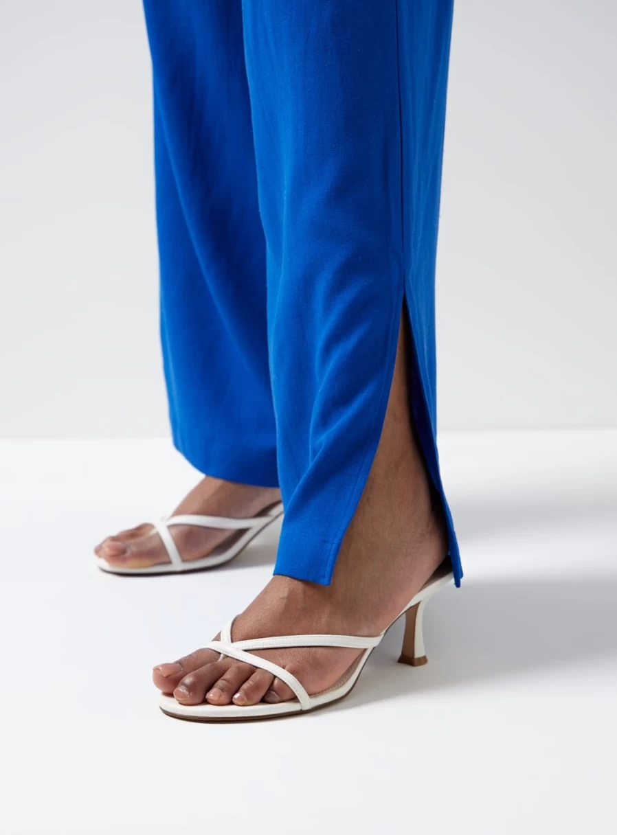 "For All The Love Women's Blue Wide Leg Trousers - High Waist Comfort Fit Casual Pants"
