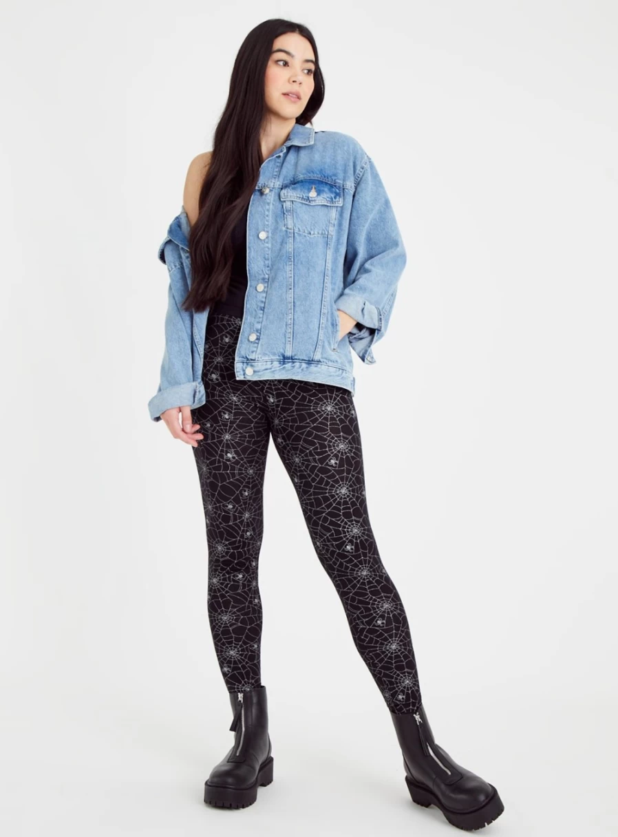 "Tu Women's Halloween Spider Web Black Leggings - Stylish Gothic 18"