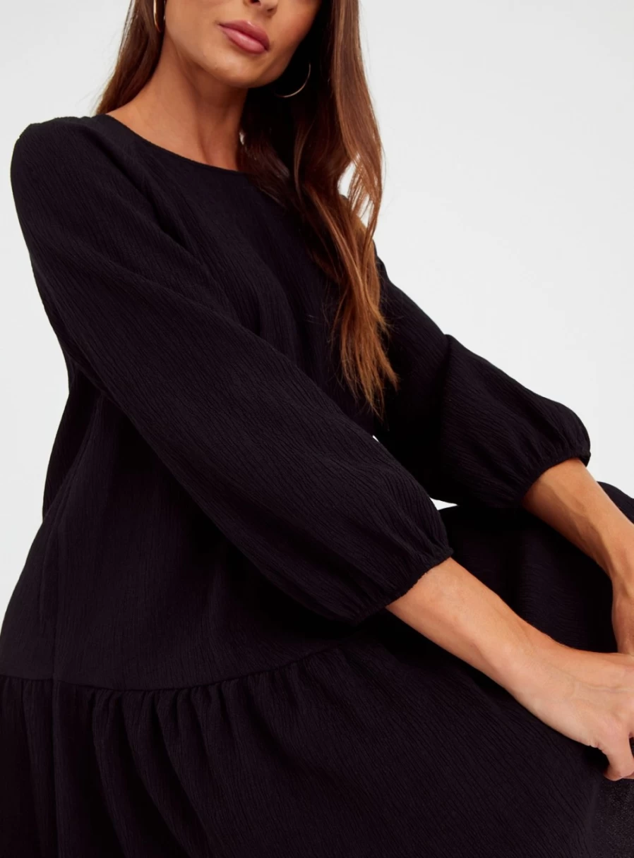 Tu Women's Black Crinkle Short Dress - Stylish Casual Mini Dress for Women