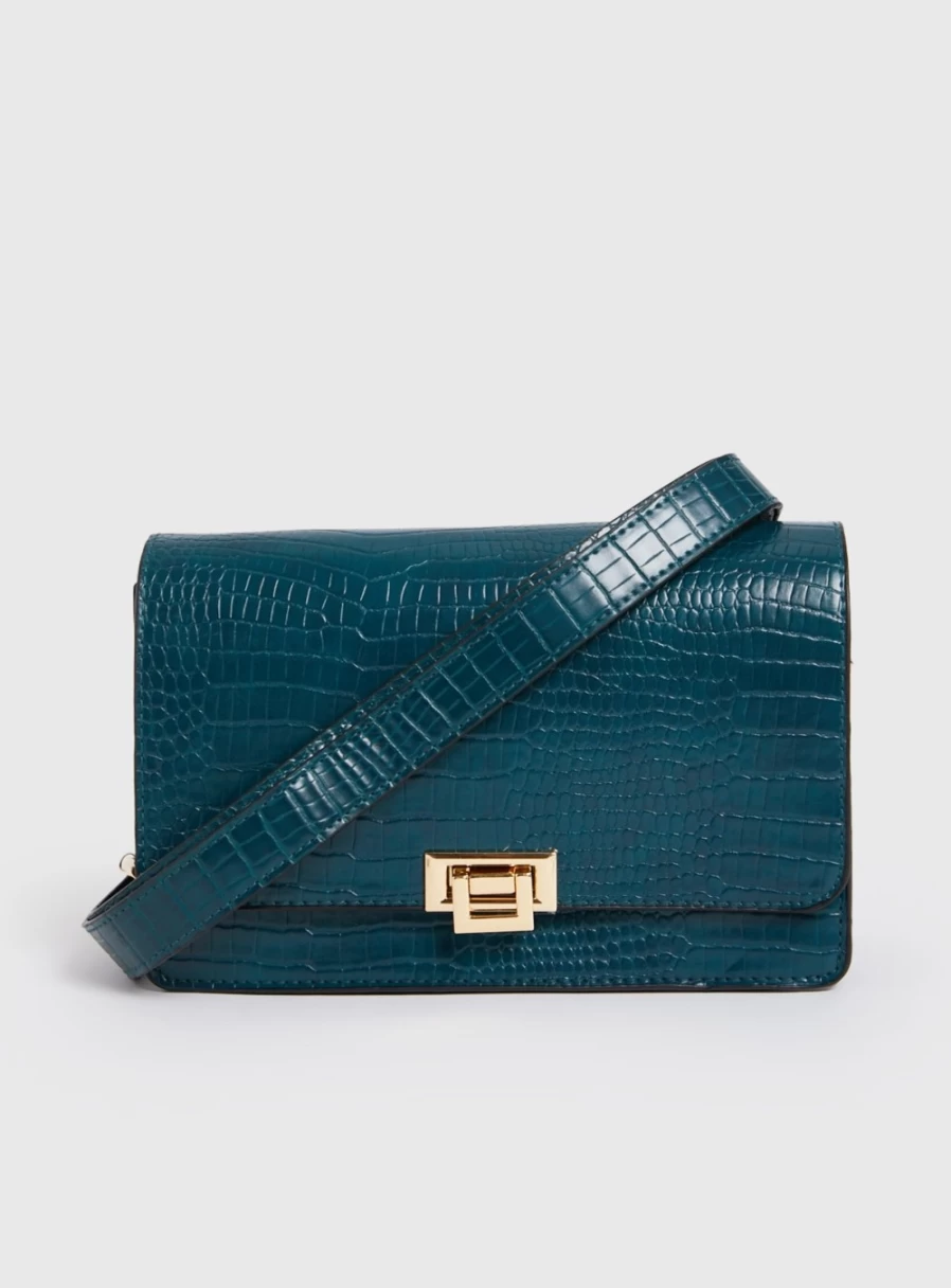 Tu Women's Teal Mock Crocodile Crossbody Bag - One Size Faux Leather Purse