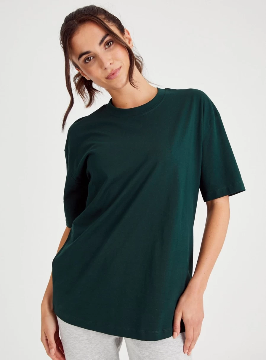 "Tu Women's Green Oversized T-Shirt - Comfortable Loose Fit Casual Top"