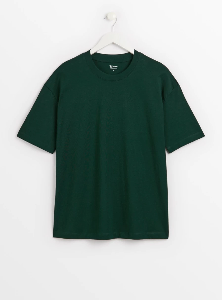 "Tu Women's Green Oversized T-Shirt - Comfortable Loose Fit Casual Top"