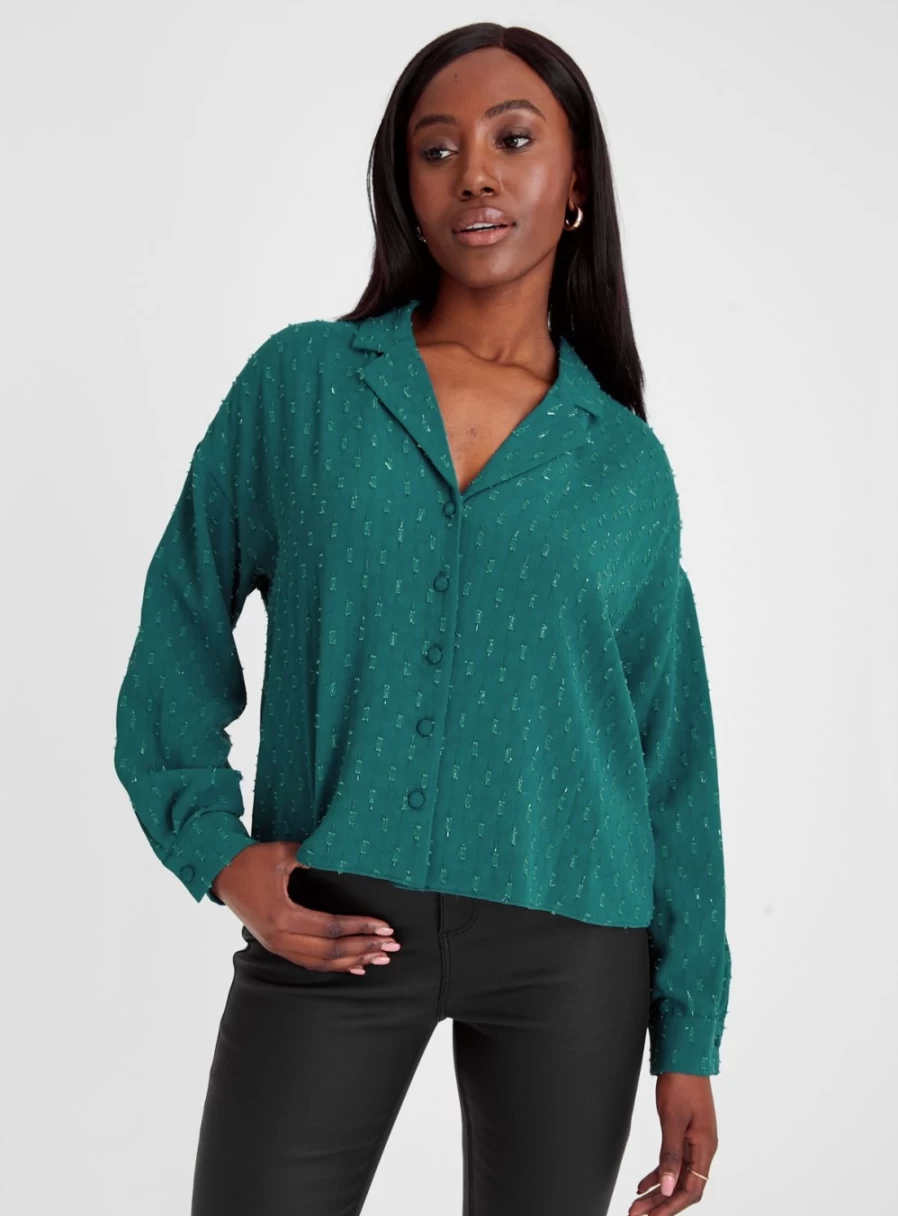 "Tu Women's Teal Jacquard Relaxed Shirt - Stylish Casual Top for Women"