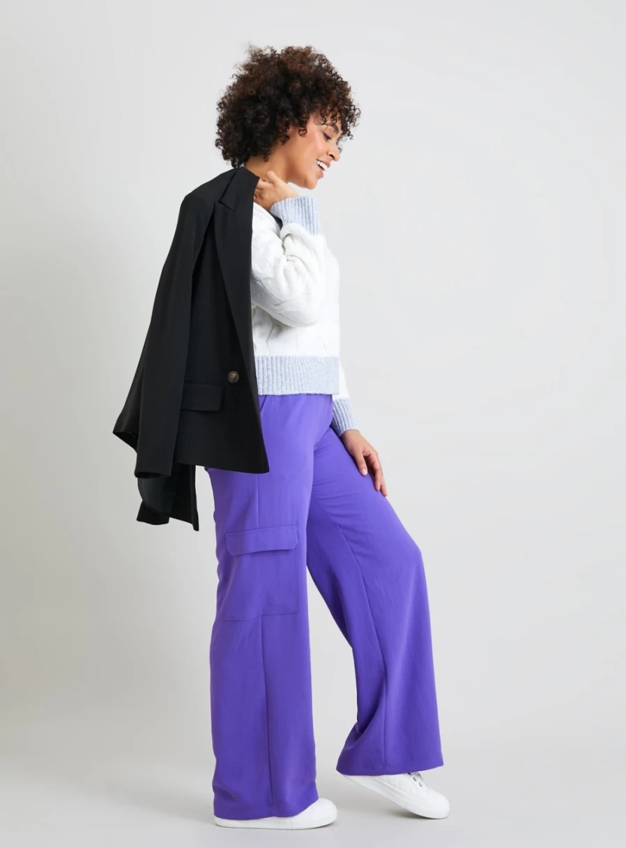 Tu Women's Purple Silk Utility Trousers - Comfortable 8L Stylish Pants for Everyday Wear