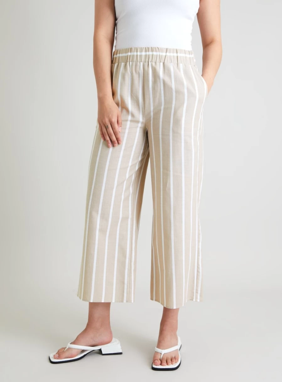 "Tu Women's Beige High-Waisted Cropped Wide Leg Trousers Size 16 Casual Comfort Fit"