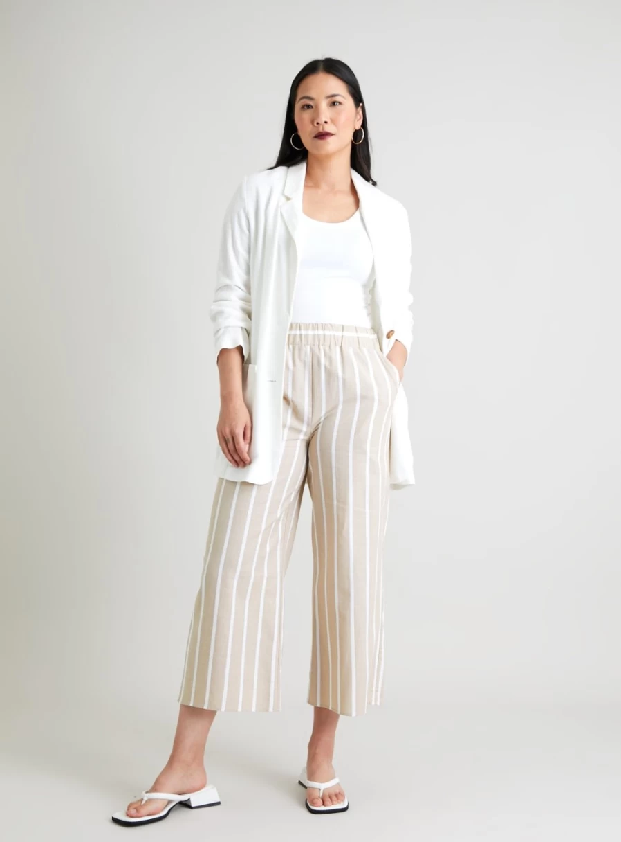 "Tu Women's Beige High-Waisted Cropped Wide Leg Trousers Size 16 Casual Comfort Fit"