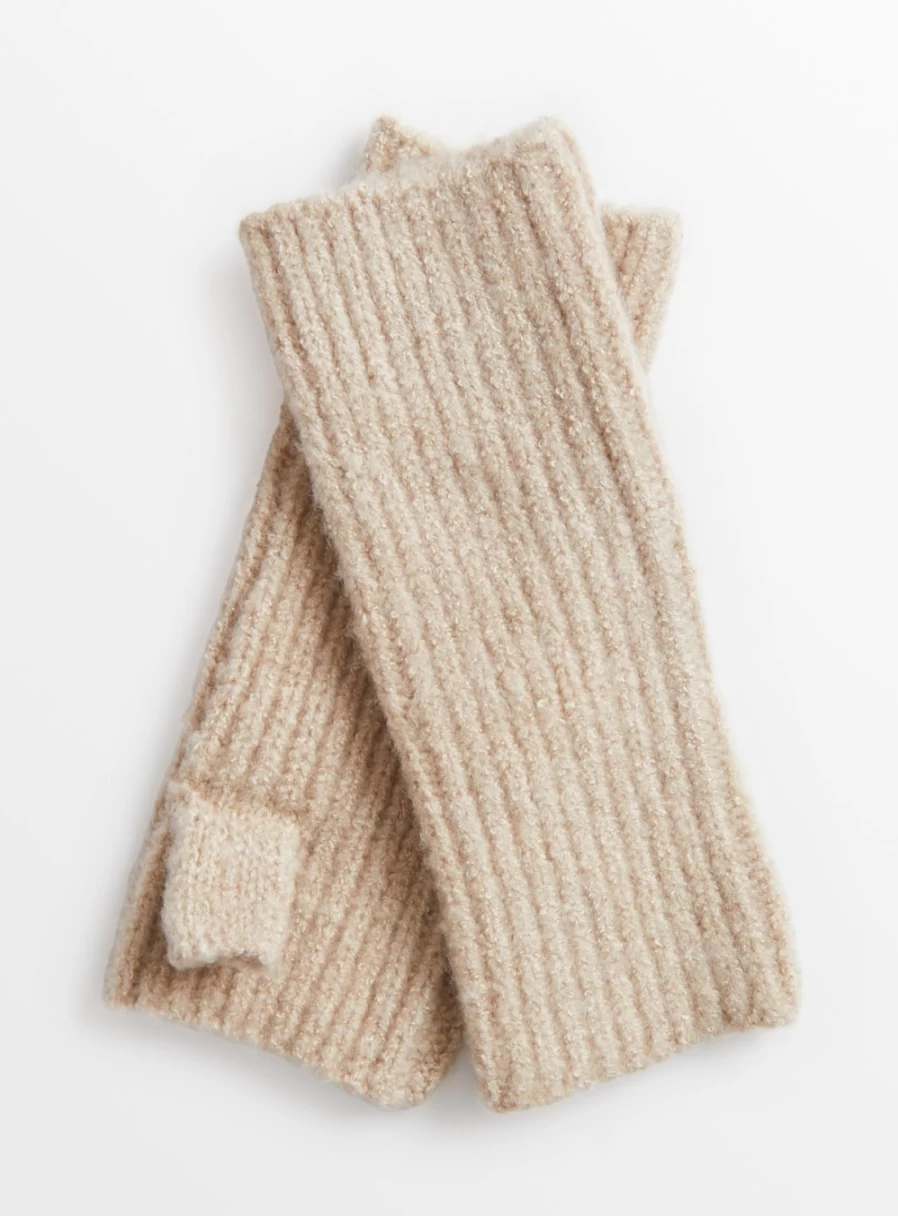 Tu Women's Fingerless Oatmeal Knit Gloves - One Size Fit All, Cozy & Stylish Winter Accessory
