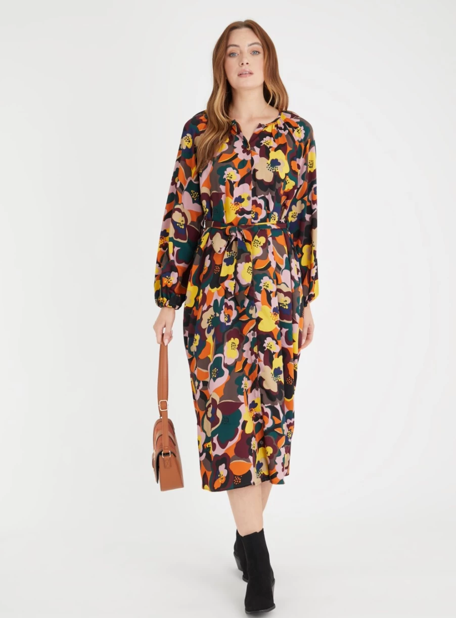 Tu Women's Floral Print Tie-Waist Midi Dress - Elegant 12L Summer Casual Feminine Outfit