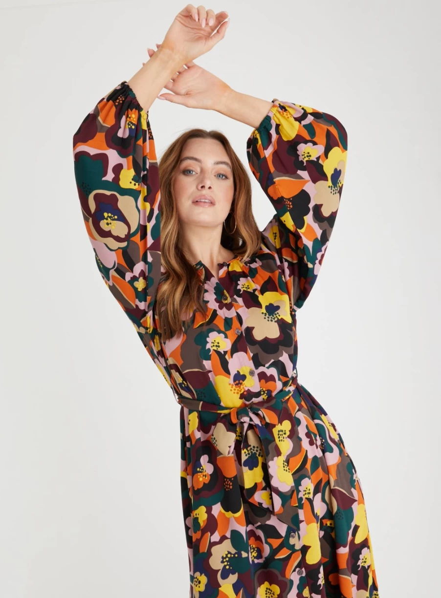Tu Women's Floral Print Tie-Waist Midi Dress - Elegant 12L Summer Casual Feminine Outfit