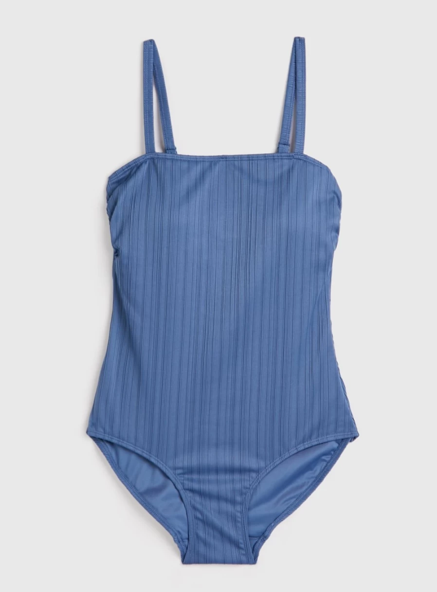 Tu Women's Blue Textured Stripe Swimsuit - Size 8 | Stylish Striped Bathing Suit