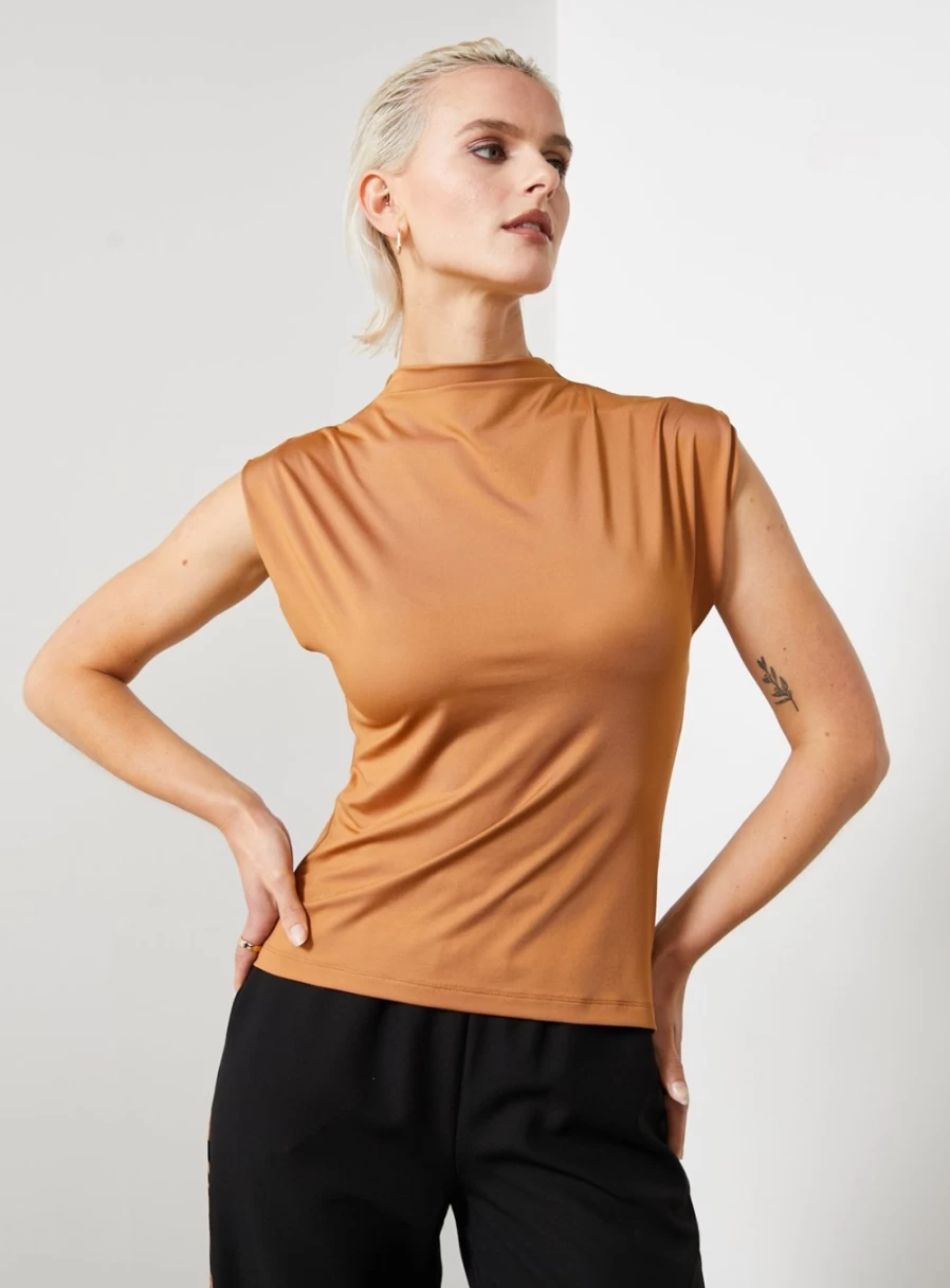 "For All The Love Women's Stone High Neck Vest Top - Stylish Sleeveless Casual Wear"