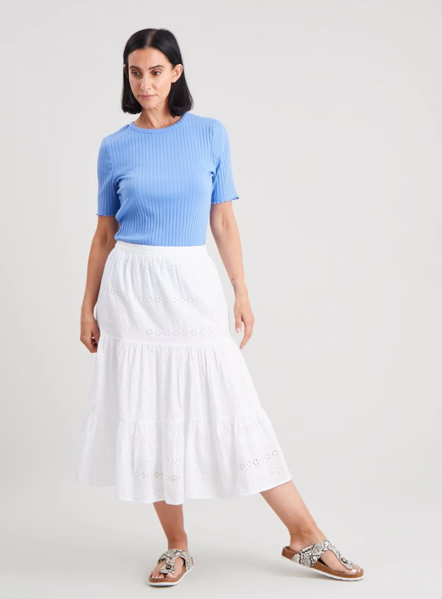 Tu Women's White Broderie Tiered Midi Skirt - Size 16, Floral Lace Summer Skirt