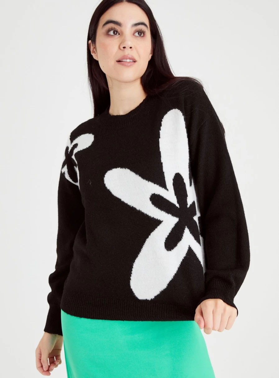Tu Women's Mono Floral Jumper 16 - Floral Knit Sweater for Women