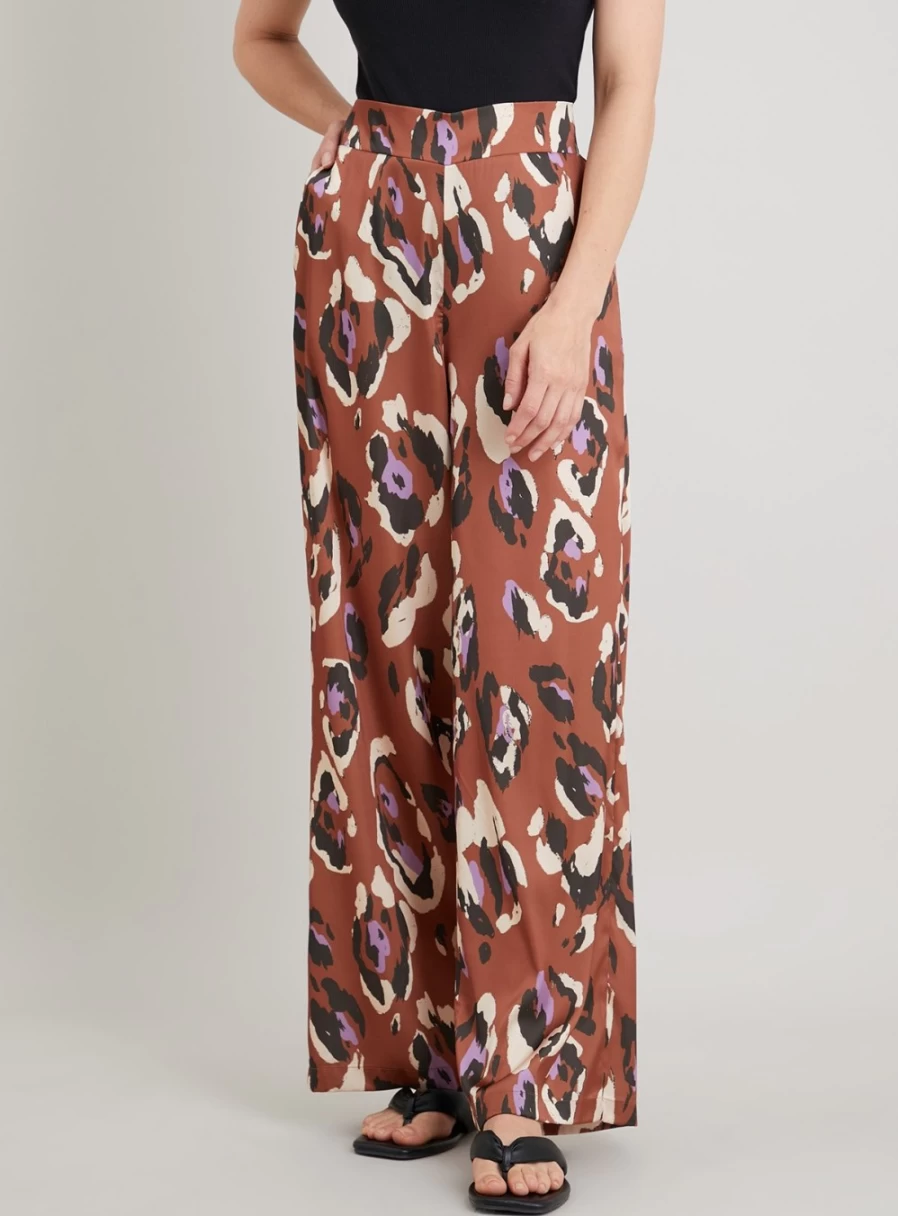 Tu Women's Brown Animal Print Satin Wide Leg Trousers - Size 12 Regular