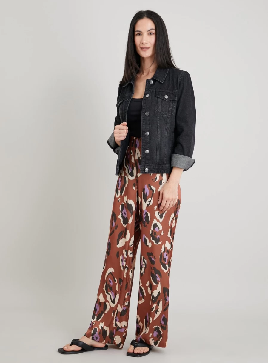 Tu Women's Brown Animal Print Satin Wide Leg Trousers - Size 12 Regular