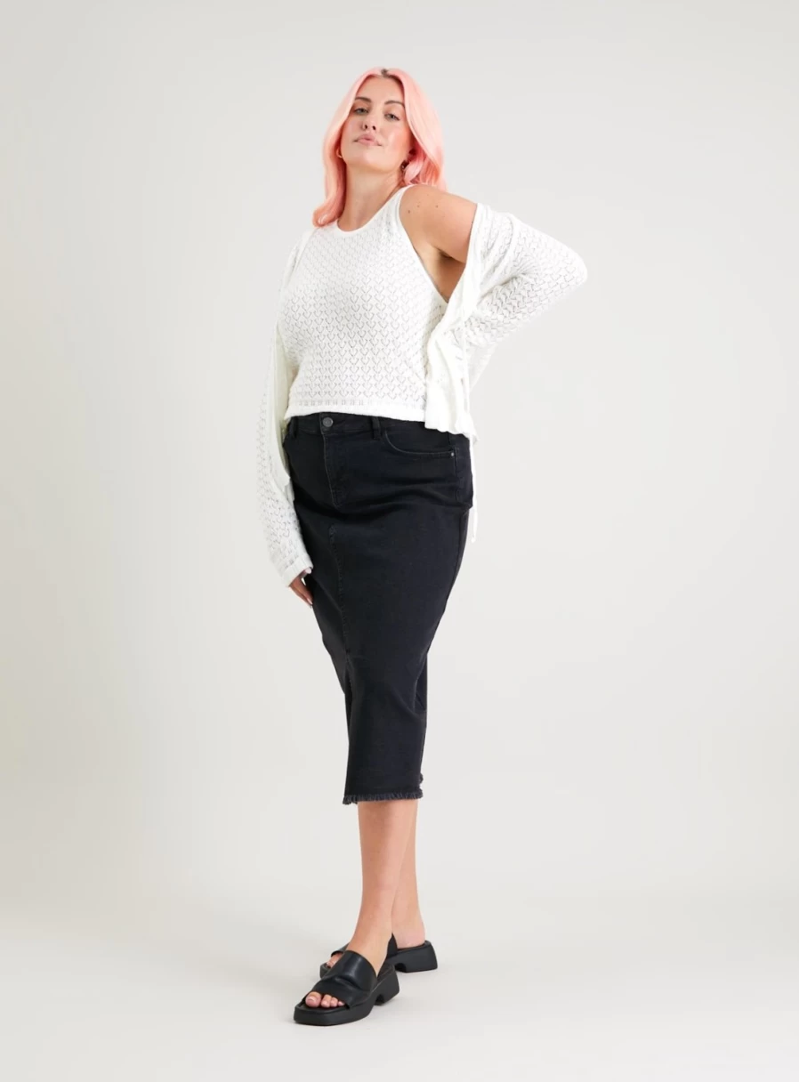 Tu Women's White Pointelle Knit Coord Top - Soft Lace Trim Casual Blouse