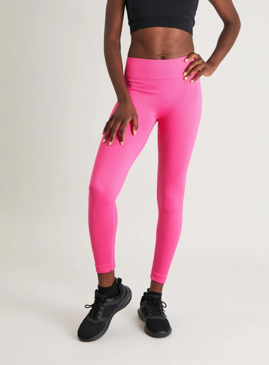 "TU Women's Active Neon Pink Seamless Leggings - High-Waisted Yoga Pants for Workout & Comfort, Size XL"